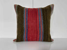 Red 20" x 20" kilim pillow with striped design, handmade in Turkey – EE00374.