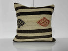 White 20" x 20" kilim pillow with striped design, handmade in Turkey – EE00368.