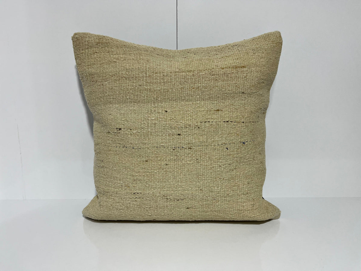 Beige kilim pillow with traditional design, handmade in Turkey – EE00116.