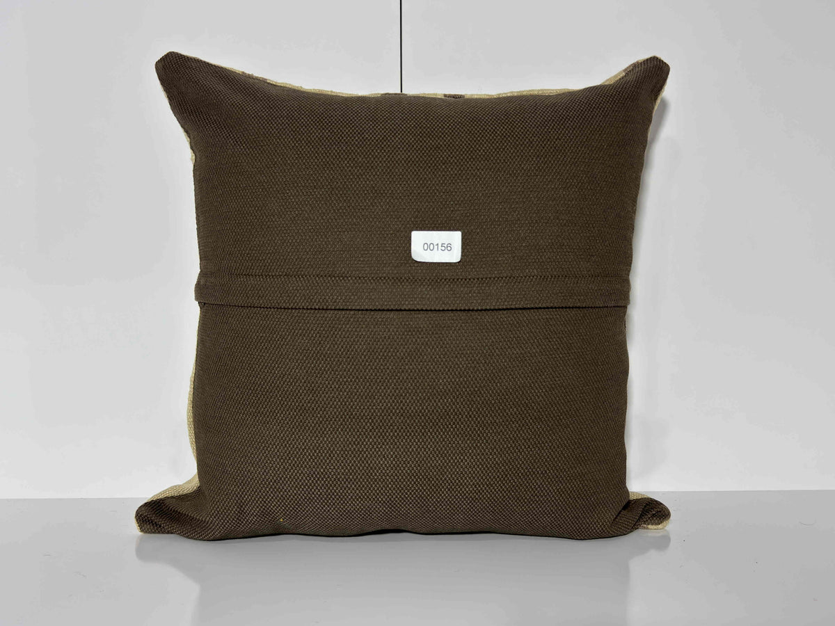 1970s beige Turkish kilim pillow with striped design.