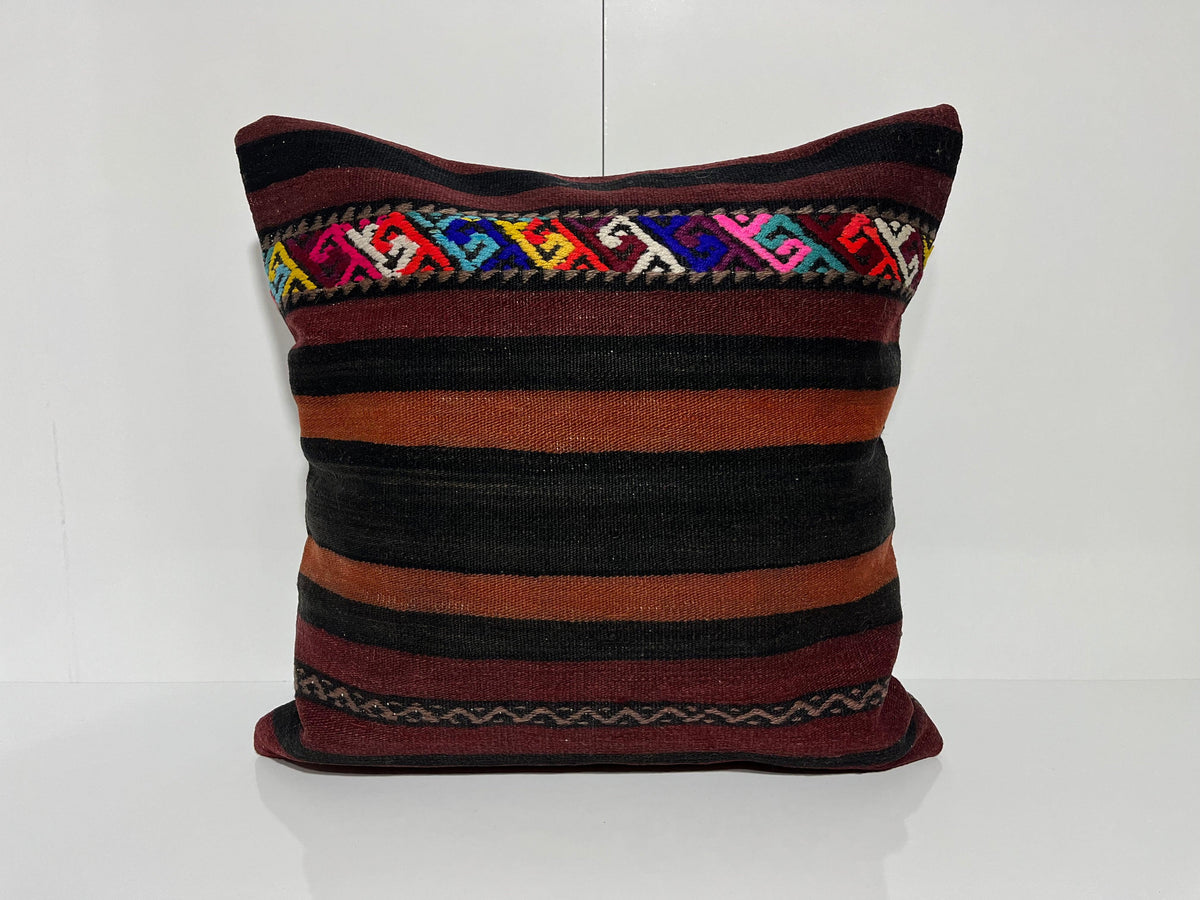 Black kilim pillow with traditional design, handmade in Turkey – EE00133.