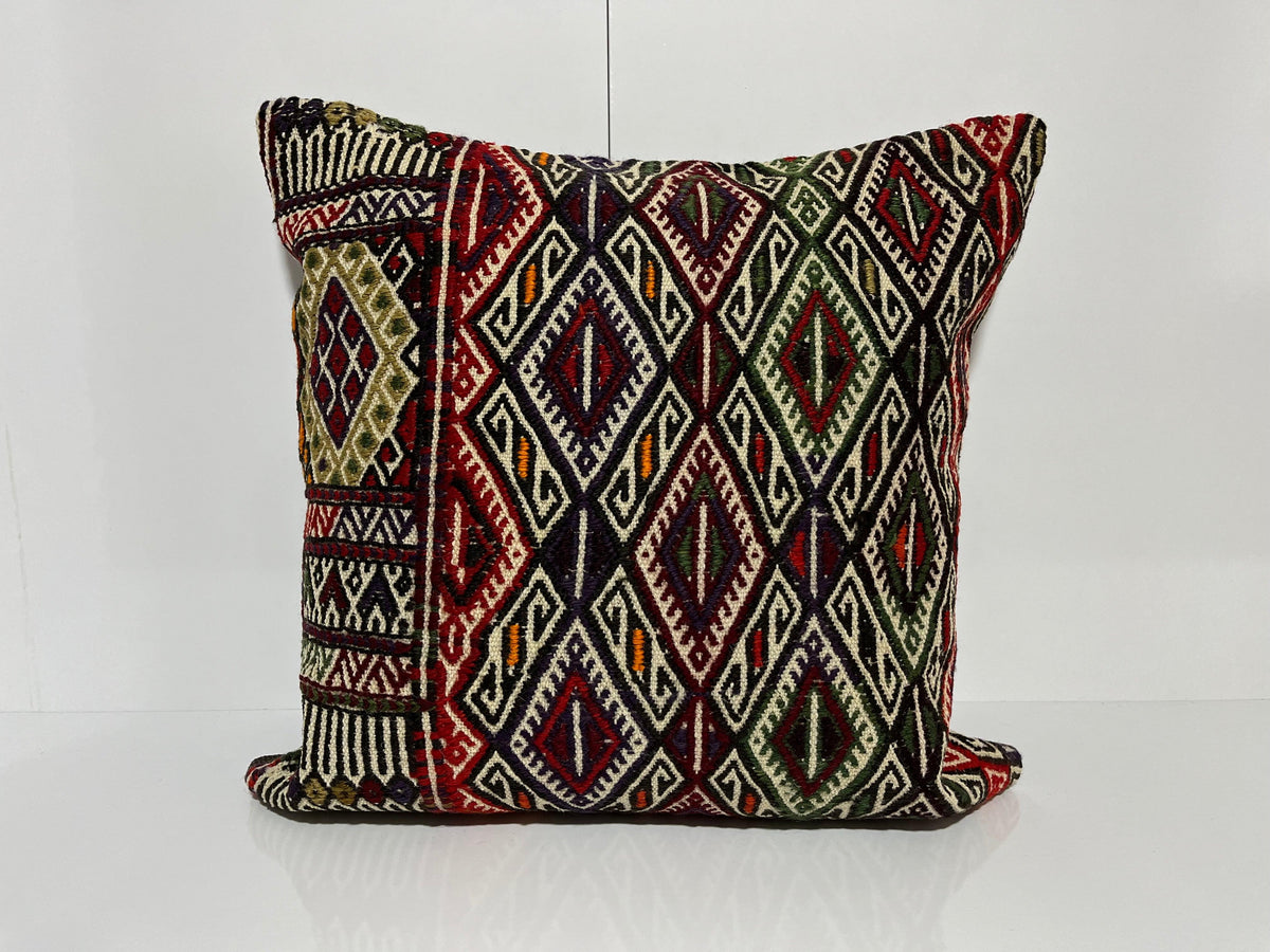 Black kilim pillow with traditional design, handmade in Turkey – EE00144.