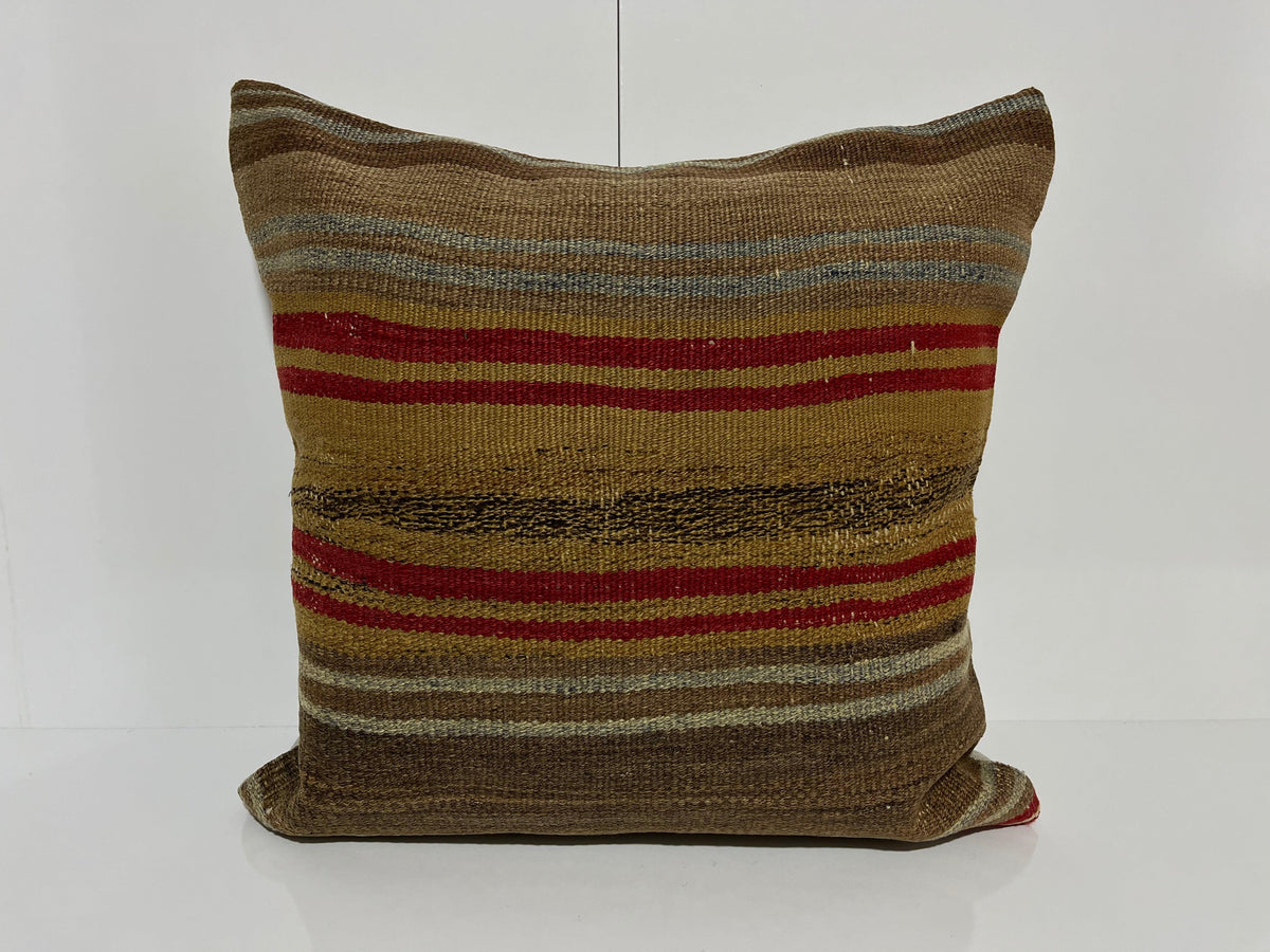 Brown kilim pillow with traditional design, handmade in Turkey – EE00312.