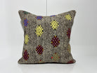 Gray kilim pillow with traditional design, handmade in Turkey – EE00117.