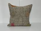 Gray kilim pillow with traditional design, handmade in Turkey – EE00175.