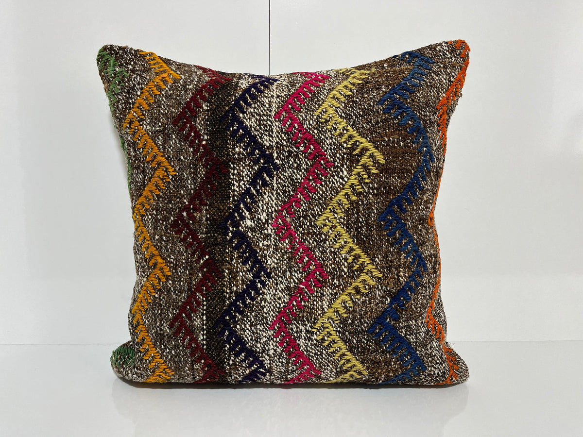 Gray kilim pillow with traditional design, handmade in Turkey – EE00177.