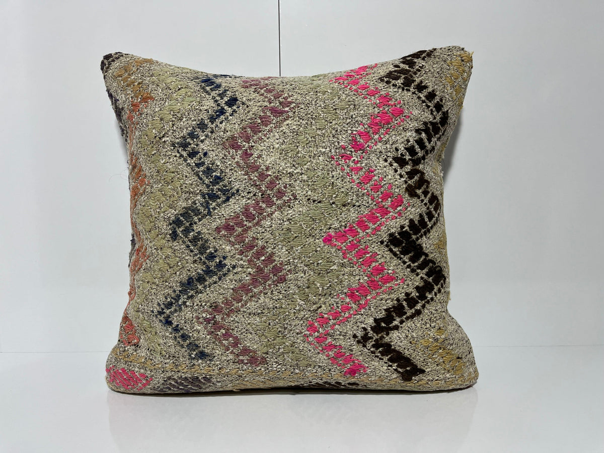 Gray kilim pillow with traditional design, handmade in Turkey – EE00181.