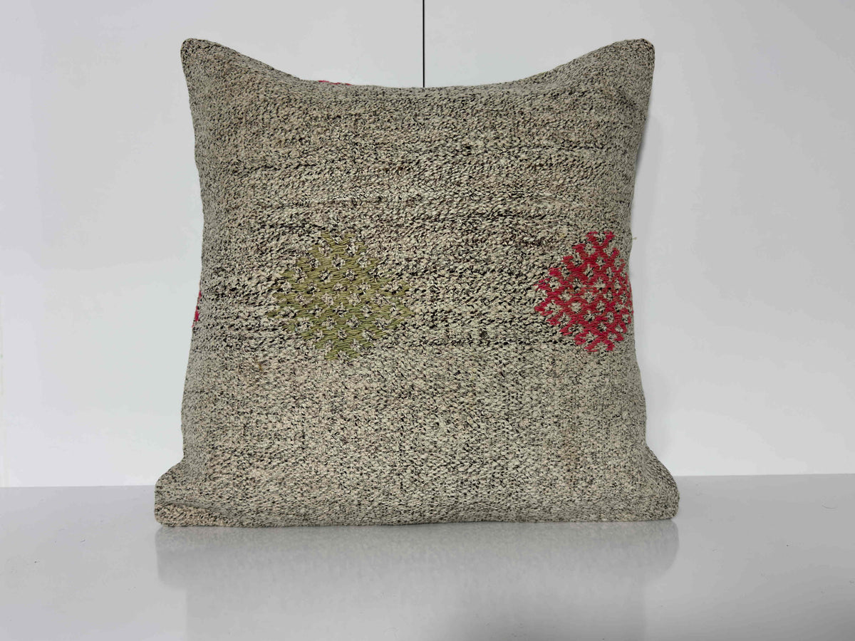 Gray kilim pillow with traditional design, handmade in Turkey – EE00184.