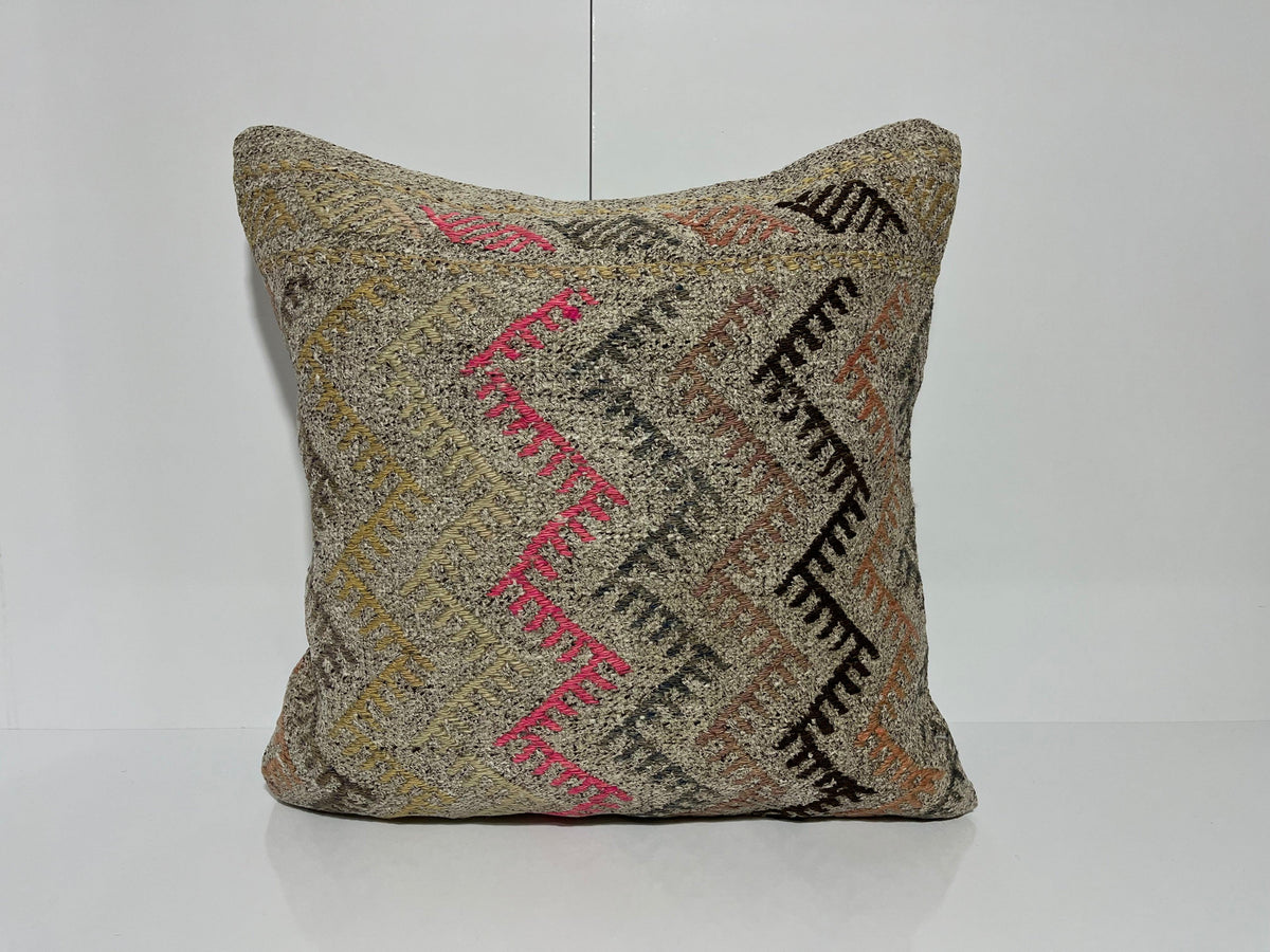 Gray kilim pillow with traditional design, handmade in Turkey – EE00200.