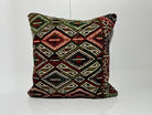 Green kilim pillow with geometric design, handmade in Turkey – EE00120.