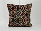 Green kilim pillow with geometric design, handmade in Turkey – EE00161.