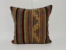 Green kilim pillow with striped design, handmade in Turkey – EE00306.