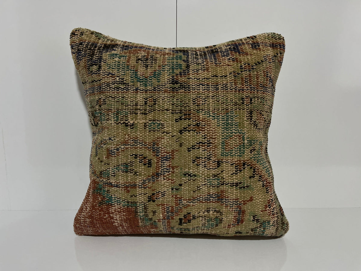 Green kilim pillow with traditional design, handmade in Turkey – EE00309.
