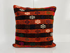 Orange kilim pillow with traditional design, handmade in Turkey – EE00102.