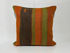 Orange kilim pillow with traditional design, handmade in Turkey – EE00332.