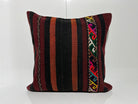 Red kilim pillow with striped design, handmade in Turkey – EE00121.