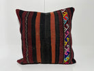 Red kilim pillow with striped design, handmade in Turkey – EE00166.