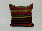Red kilim pillow with striped design, handmade in Turkey – EE00231.