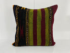 Red kilim pillow with striped design, handmade in Turkey – EE00322.