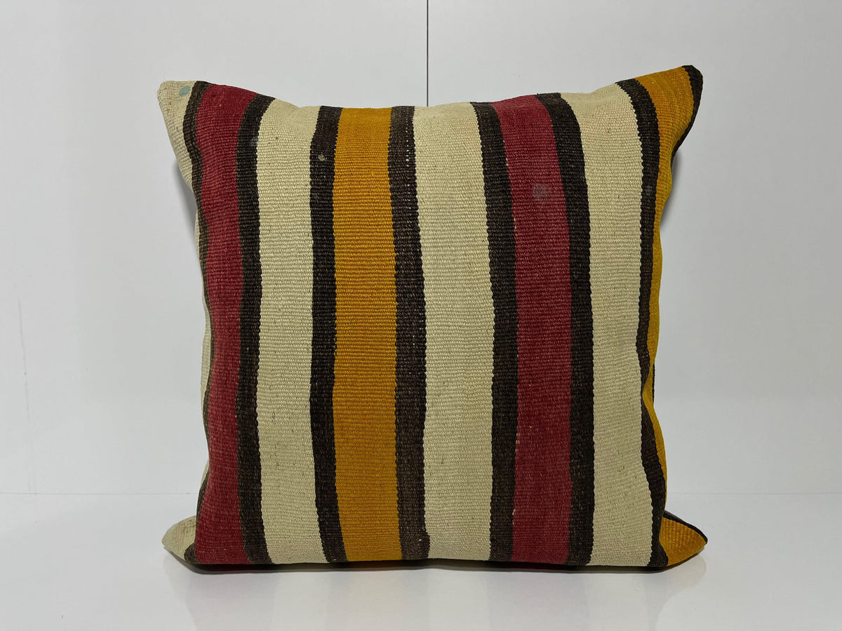 Beige kilim pillows with striped design, handmade in Turkey – EE00316.