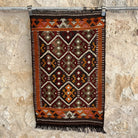 Orange 2' x 4' kilim rug with traditional design, handmade in Turkey – Mina.