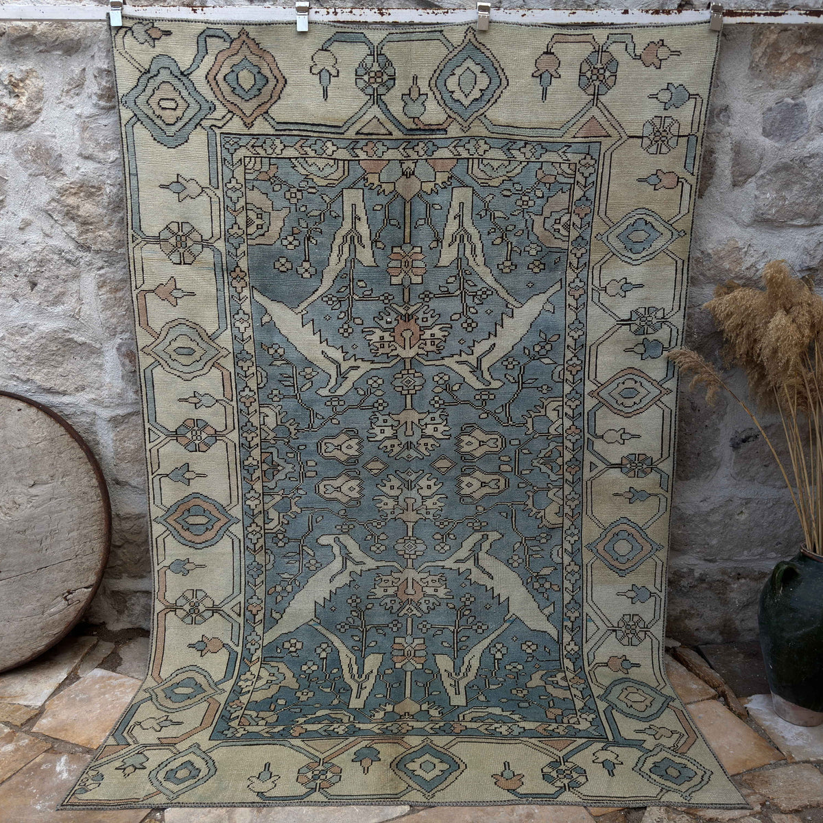Pale Blue 6' x 9' large area rug with traditional design, handmade in Turkey – Quentin.