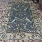 Pale Blue 6' x 9' Turkish large area rug in wool and cotton, shown on the floor.
