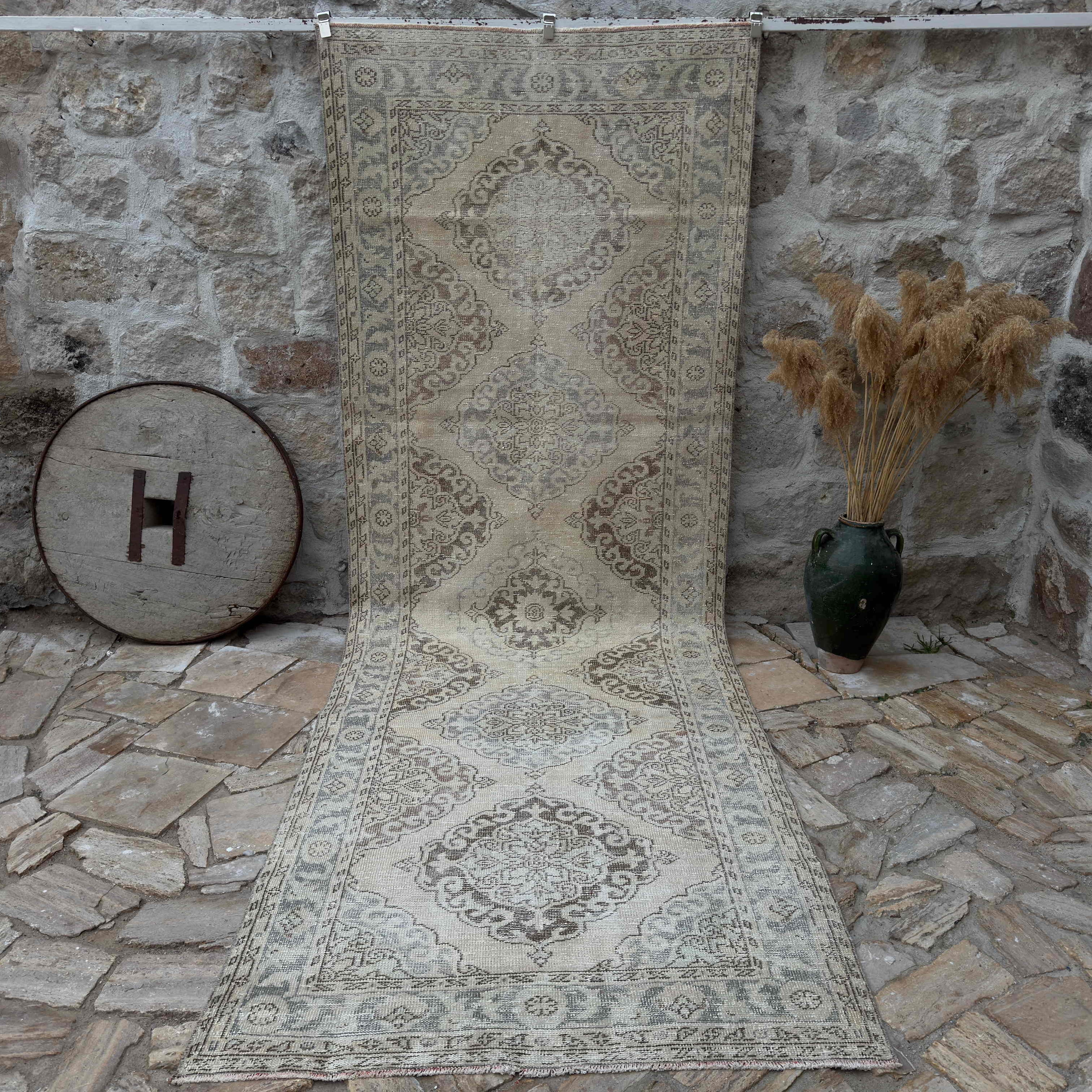 Pale Blue 5' x 13' large traditional rug with neutral design, handmade in Turkey – Jakob.