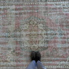 1970s pink large turkish rug with medallion design, hand-knotted weave and low pile.