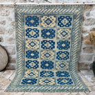Blue 6' x 9' large turkish rug with geometric design, handmade in Turkey – Neo.