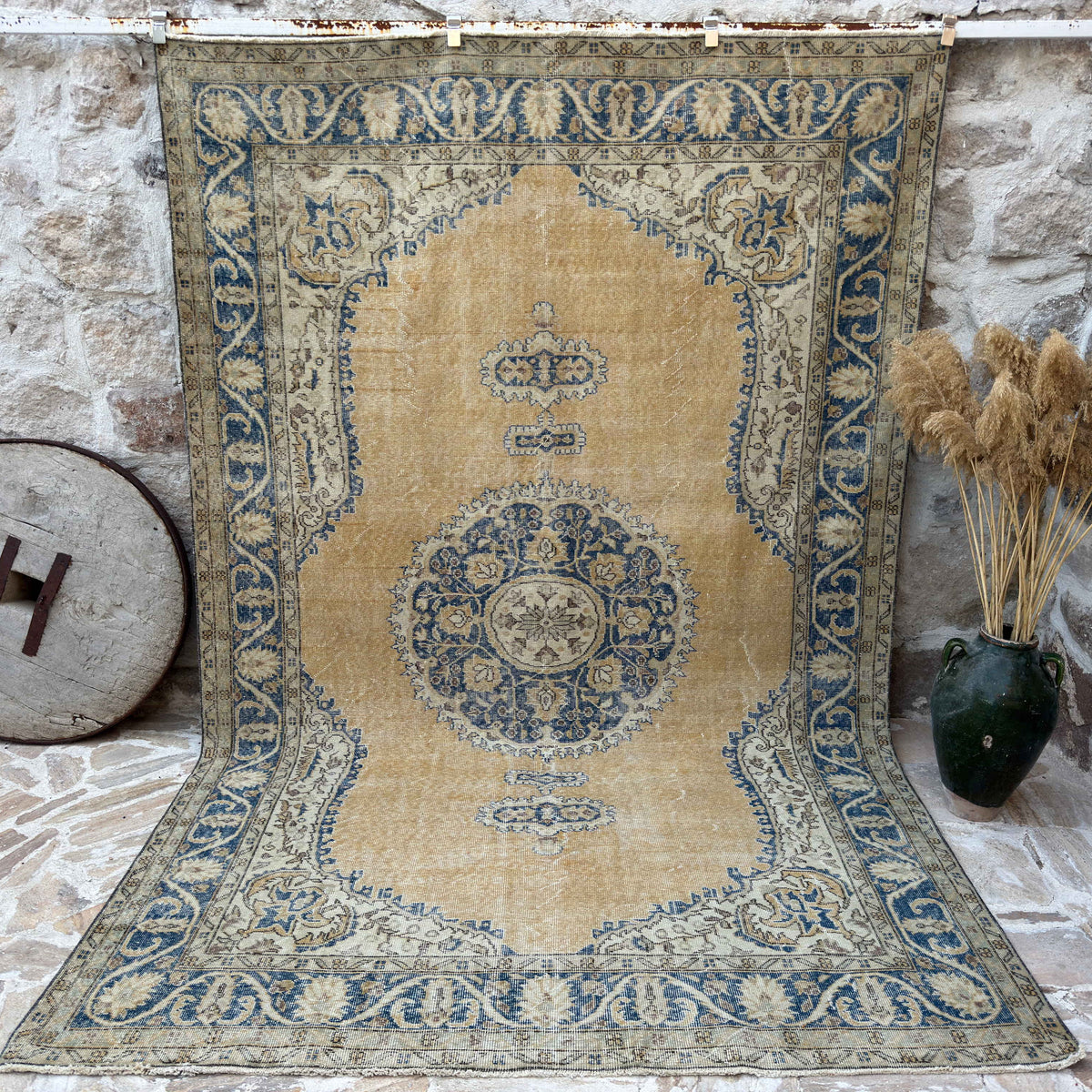 Blue 7' x 11' large turkish rug with medallion design, handmade in Turkey – Verla.
