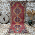 Pale Red 5' x 11' large vintage rug with traditional design, handmade in Turkey – Kenzie.