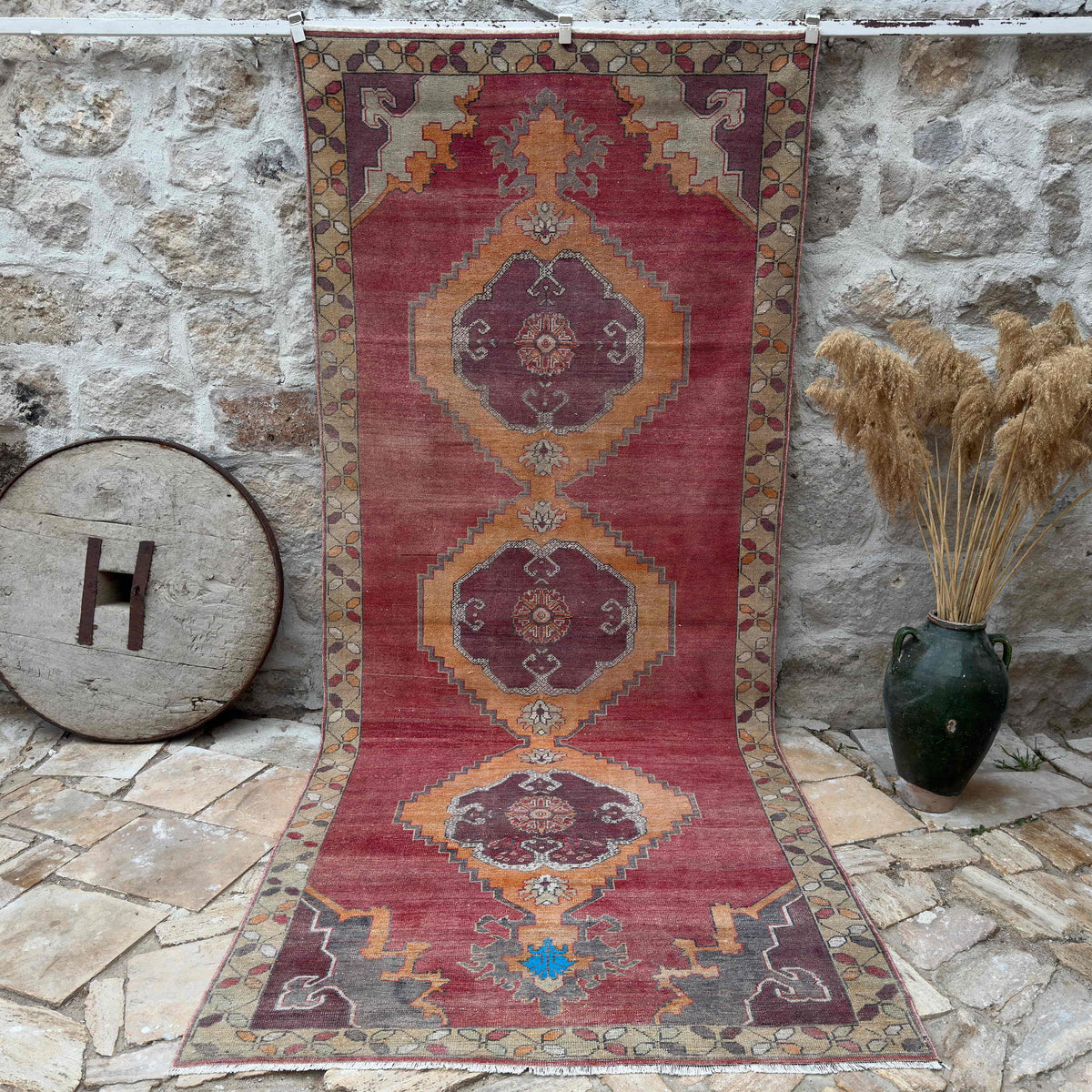 Pale Red 5' x 11' large vintage rug with traditional design, handmade in Turkey – Kenzie.