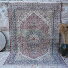 Red 7' x 9' large vintage rug with traditional design, handmade in Turkey – Storm.