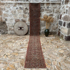 Brown 2' x 15' long persian runner rug with patchwork design, handmade in Persian – Roseline.