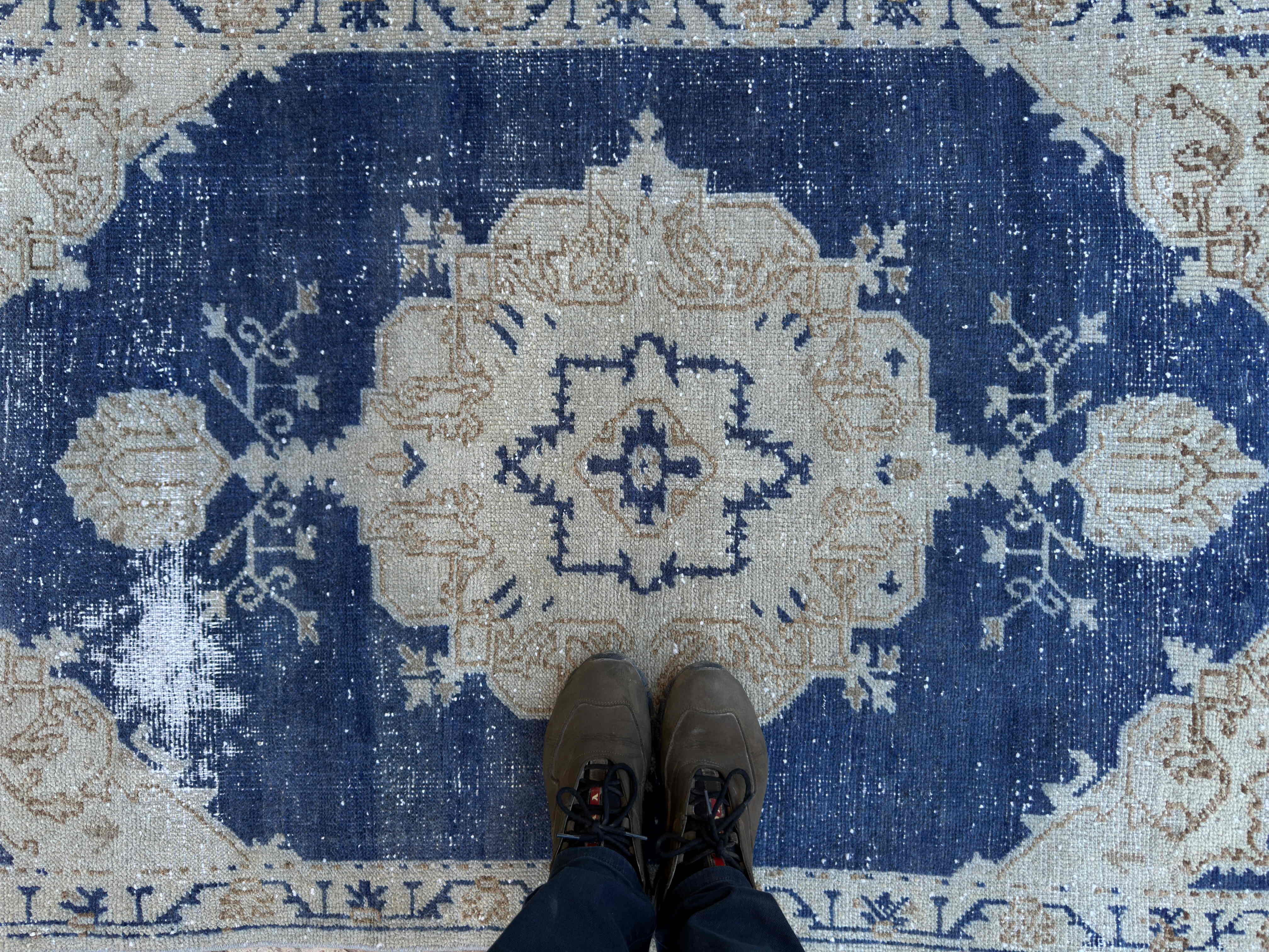 3' x 5' Vintage Distressed Rug Blue - Manahil – Kirmen Rugs 3' x 5' Vintage Distressed Rug Blue - Manahil – Kirmen Rugs