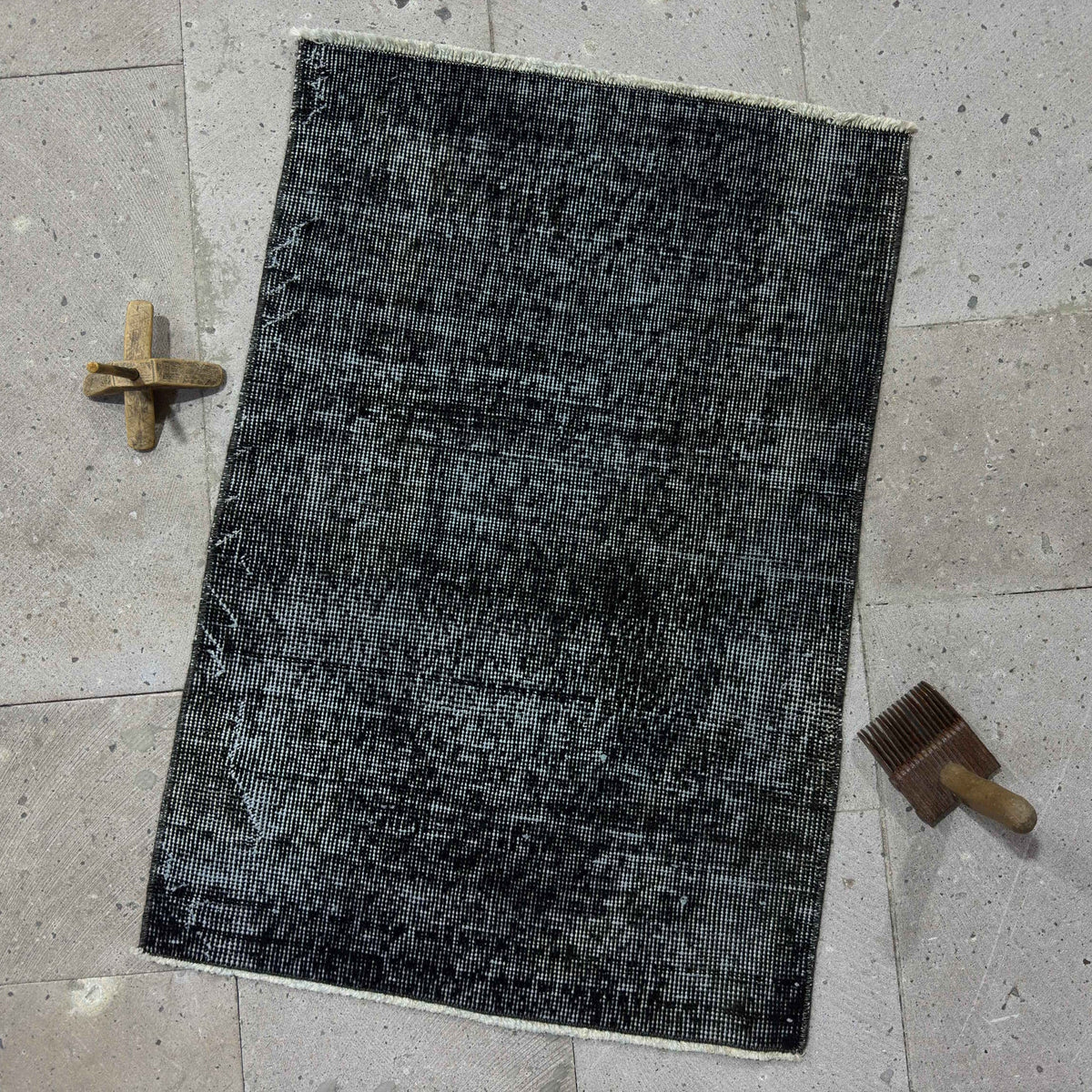 Black 2' x 3' mini overdyed rug with overdyed design, handmade in Turkey – Luci.