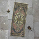 Pink 2' x 4' mini runner vintage rug with traditional design, handmade in Turkey – Lea.