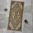 pink 2' x 3' mini turkish carpet with medallion design, handmade in Turkey – Aura.