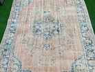 muted oushak rug, pink and blue hand knotted turkish carpet, size 6' x 8'3'' feet, #TR5260