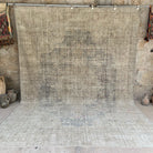 Blue 8' x 11' oversized vintage rug with neutral design, handmade in Turkey – Jane.