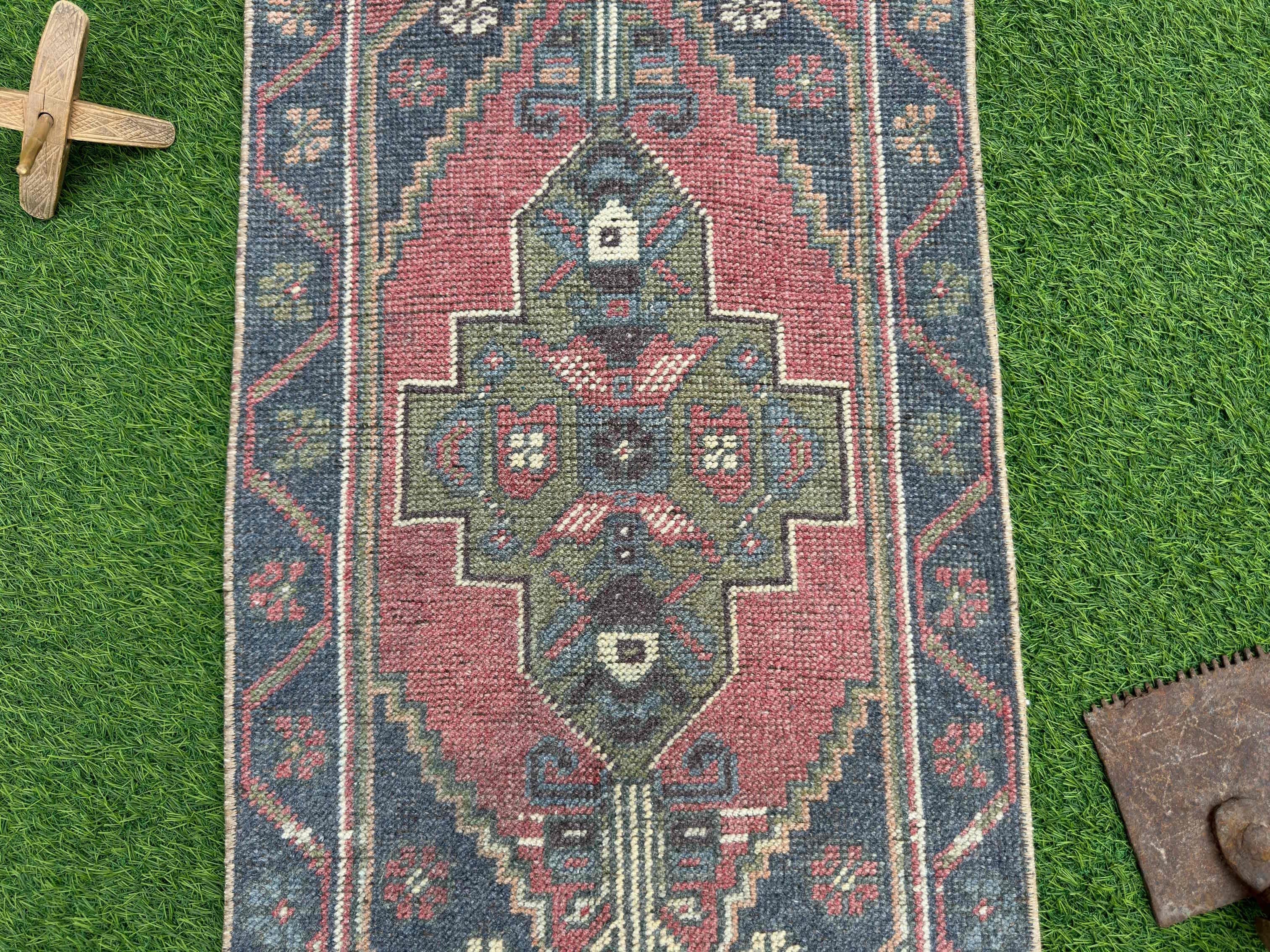 2x3 Small RED and GRAY VINTAGE Rug , Turkish rug ,49x103 area rug vintage rug oushak rug bohemian rug small red rug shops