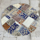 Blue 3' x 3' patchwork round rug with patchwork design, handmade in Turkey – Winnie.
