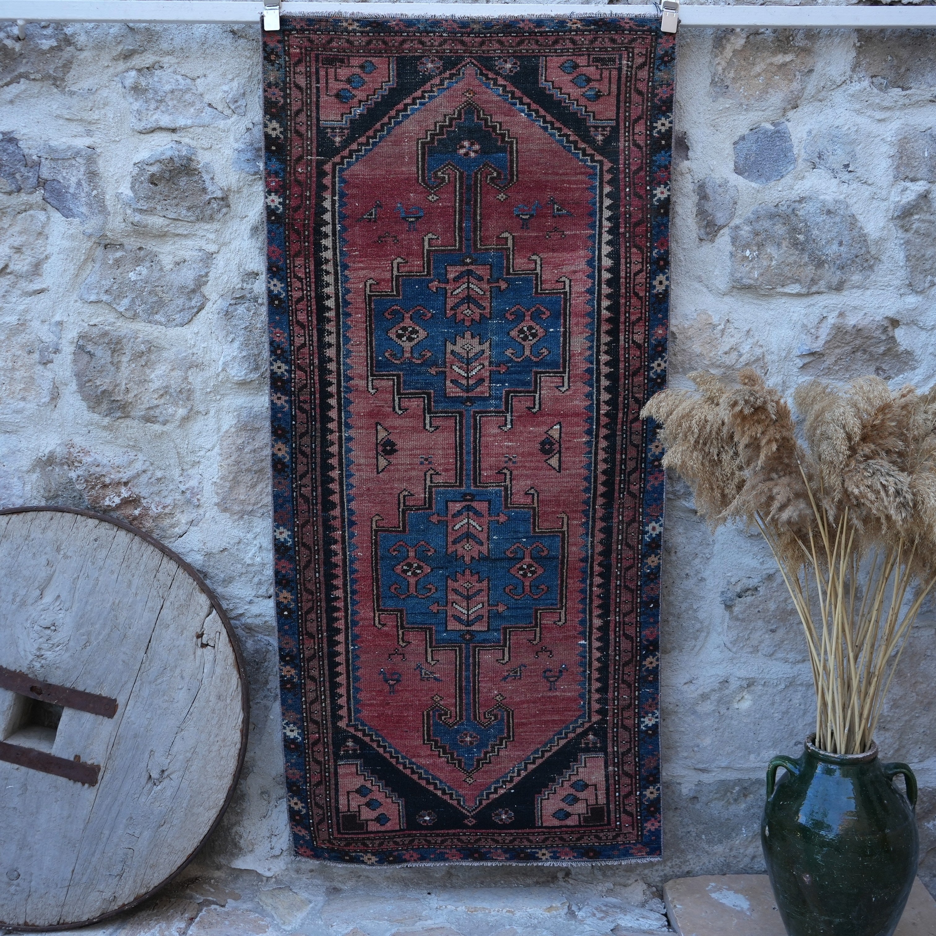 Red 3' x 6' small persian rug with traditional design, handmade in Persian – Mei.