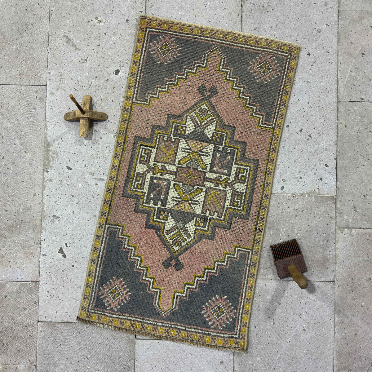 Pink 2' x 3' small vintage rug with traditional design, handmade in Turkey – Inger.
