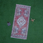 Red 2' x 3' small vintage rug with traditional design, handmade in Turkey – Arlie.