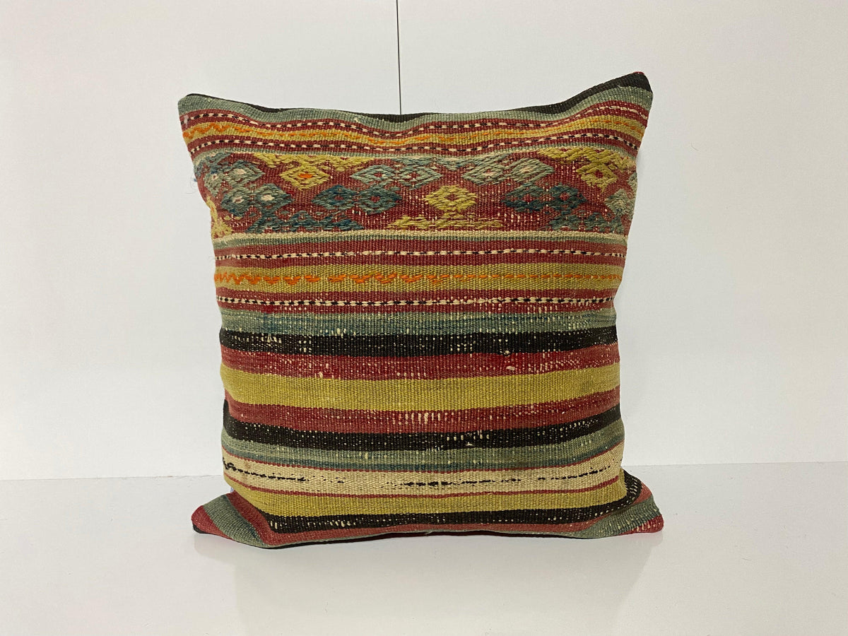 Colorful throw pillow with striped design, handmade in Turkey – KK00174.