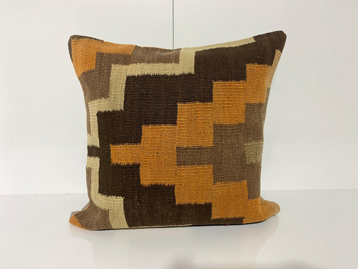 Orange throw pillow with traditional design, handmade in Turkey – KK00168.