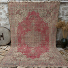 Red 7' x 11' traditional anatolian rug with traditional design, handmade in Turkey – Loki.