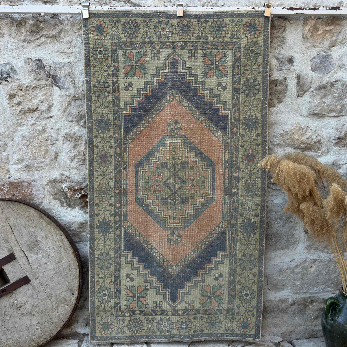 Orange 4' x 6' traditional vintage rug with traditional design, handmade in Turkey – Wilton.